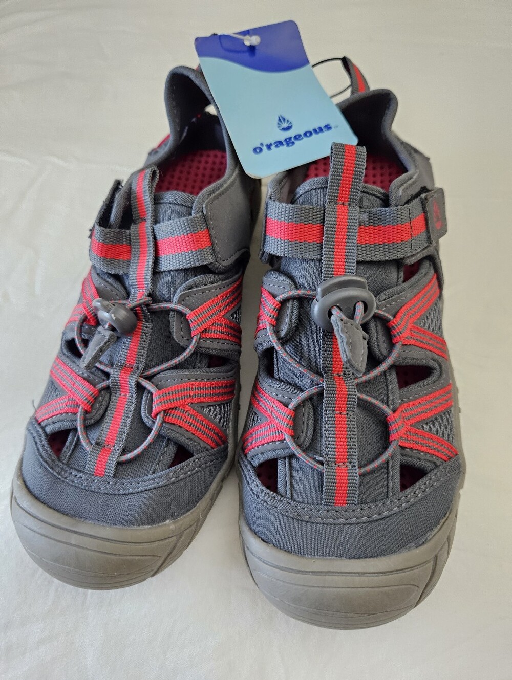 o'rageous Kids Gray and Red Water Shoes with Secure Bungee Lacing